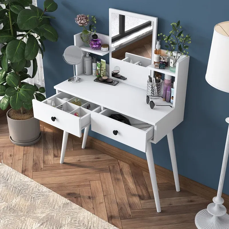 Masa machiaj alba, oglinda integrata si spatiu generos 103x111,8 cm [2]