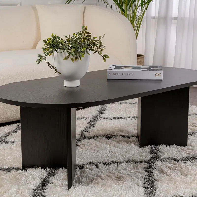 Masuta cafea neagra din lemn cu design modern Sable 119x39.8 cm [5]