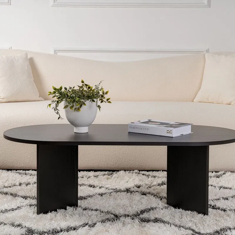 Masuta cafea neagra din lemn cu design modern Sable 119x39.8 cm [7]