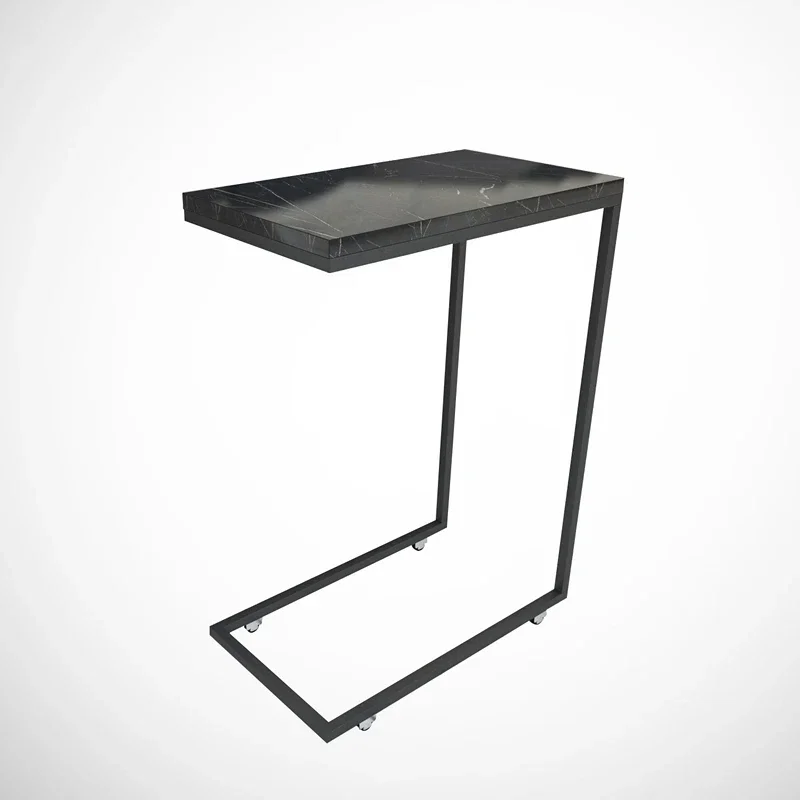 Masuta Callen, marmura neagra si alb, 46 cm, picioare metalice cu roti [5]