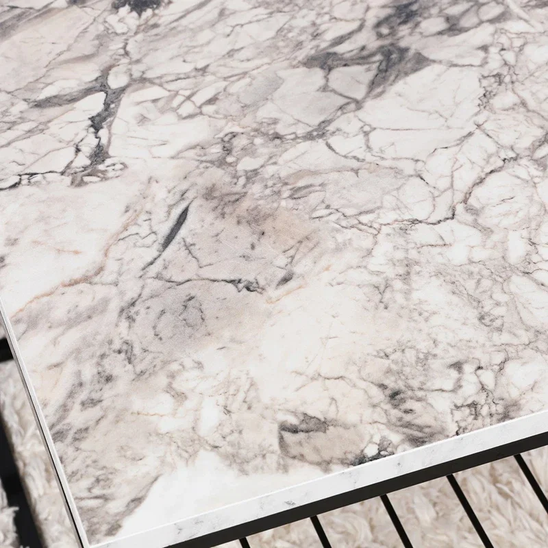 Masuta de cafea Asude Alb Negru cu picioare metalice si raft de depozitare [8]