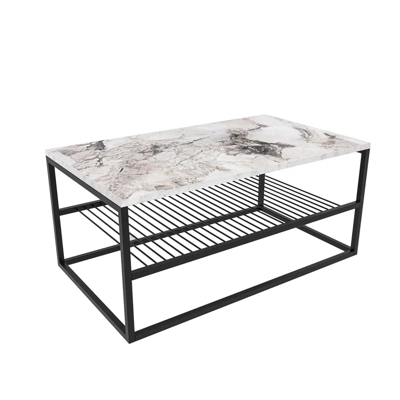 Masuta de cafea Asude Alb Negru cu picioare metalice si raft de depozitare [3]