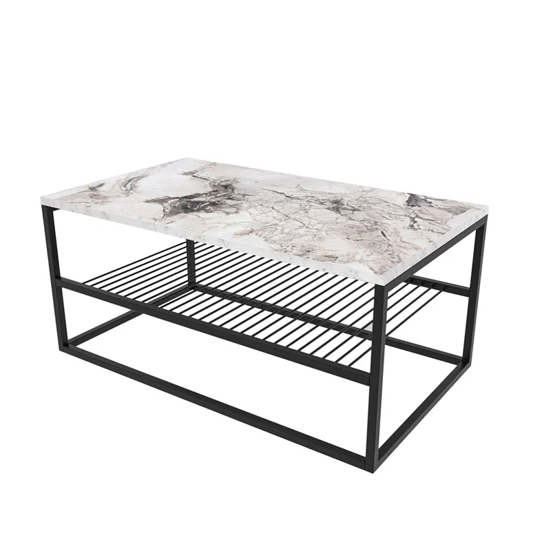 Masuta de cafea Asude Alb Negru cu picioare metalice si raft de depozitare [2]