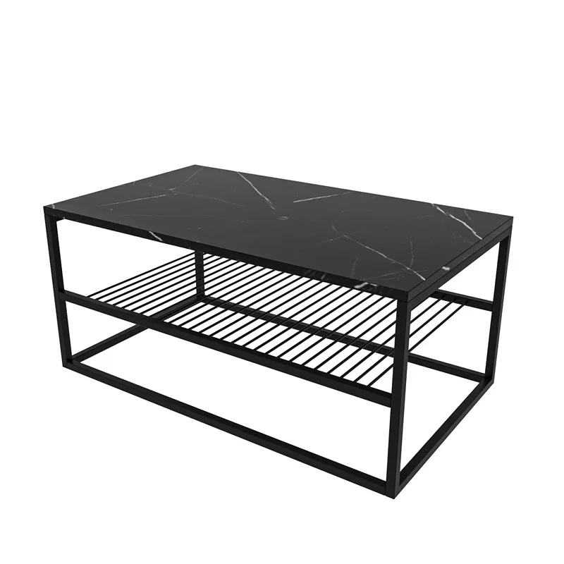 Masuta de cafea Asude Negru cu picioare metalice si raft pentru depozitare [3]