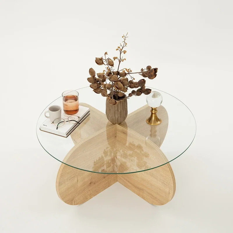 Masuta de cafea Bubble stejar safir, blat rotund din sticla securizata, design elegant [8]