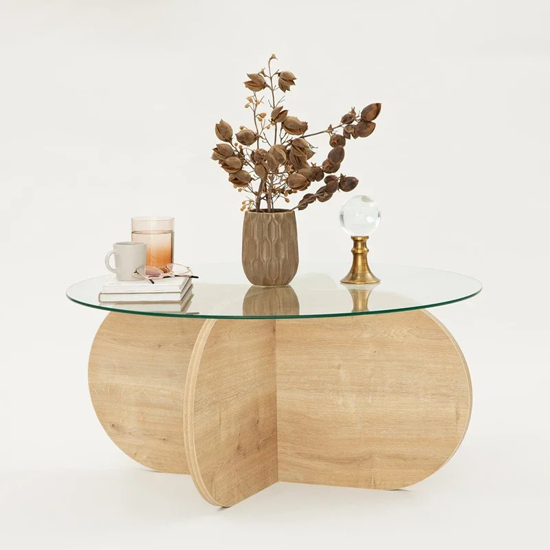 Masuta de cafea Bubble stejar safir, blat rotund din sticla securizata, design elegant [7]