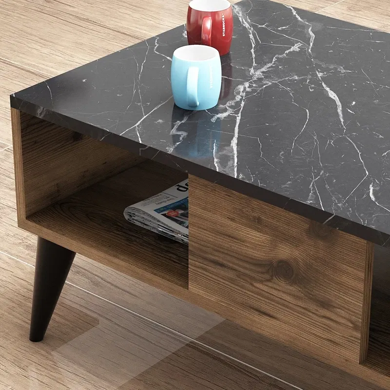 Masuta de cafea Lidya nuc-marmura, design modern, spatiu de depozitare [2]