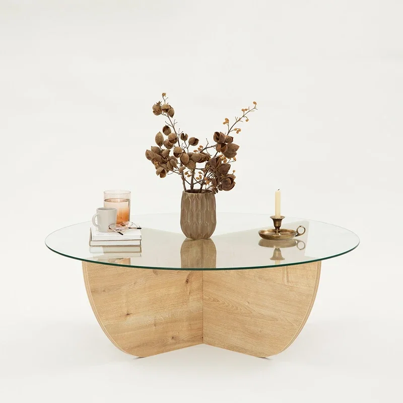 Masuta de cafea Lily stejar safir, blat din sticla securizata, forma ondulata [2]