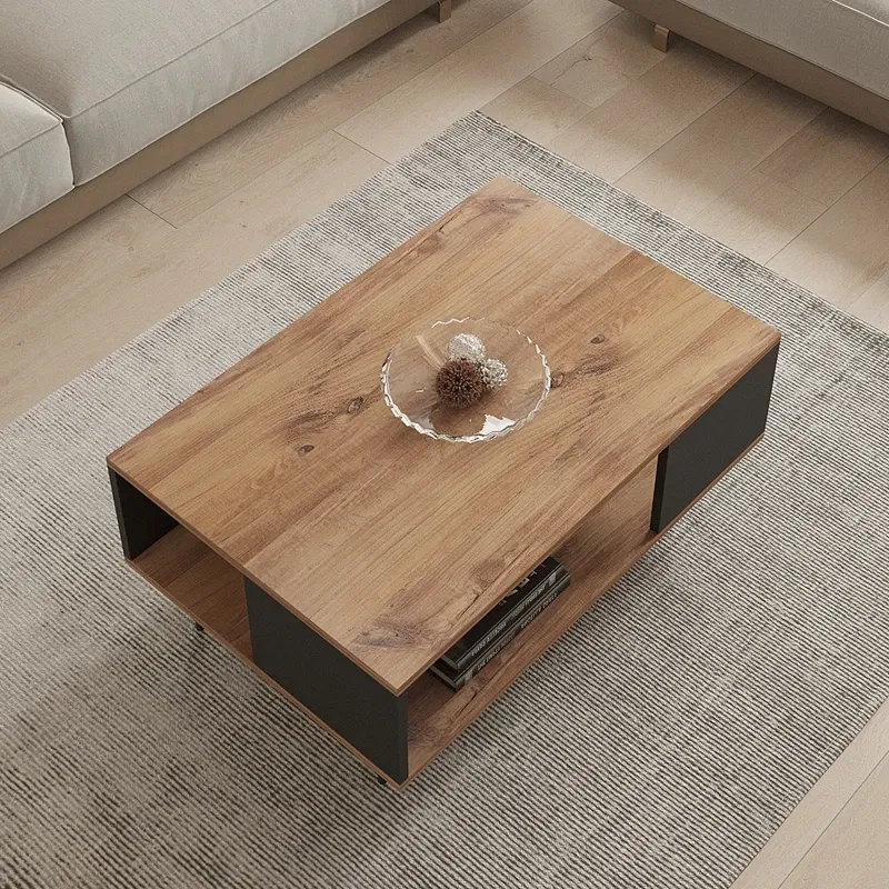 Masuta de cafea Yuka, nuc si negru, design modern, 90 cm [0]