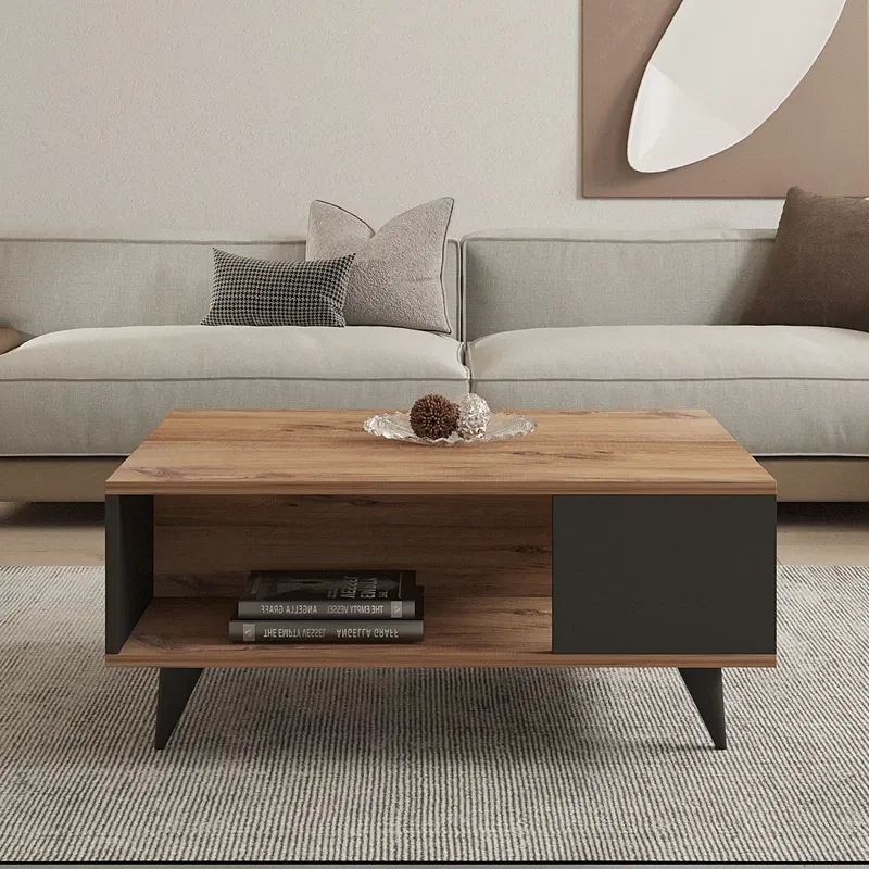 Masuta de cafea Yuka, nuc si negru, design modern, 90 cm [1]