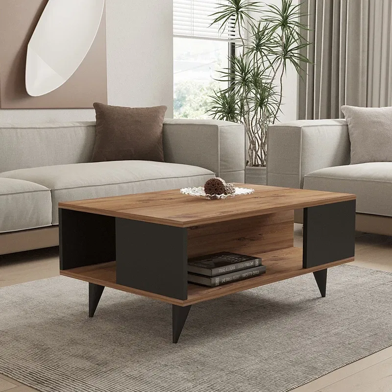 Masuta de cafea Yuka, nuc si negru, design modern, 90 cm [2]