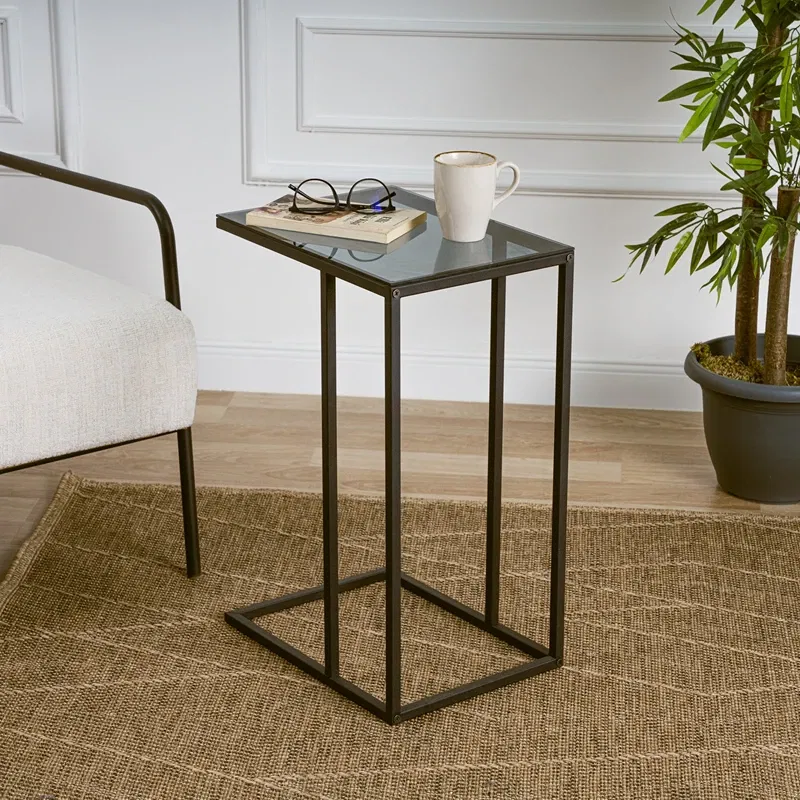 Masuta laterala Alaska neagra, stil minimalist, sticla fumurie [0]