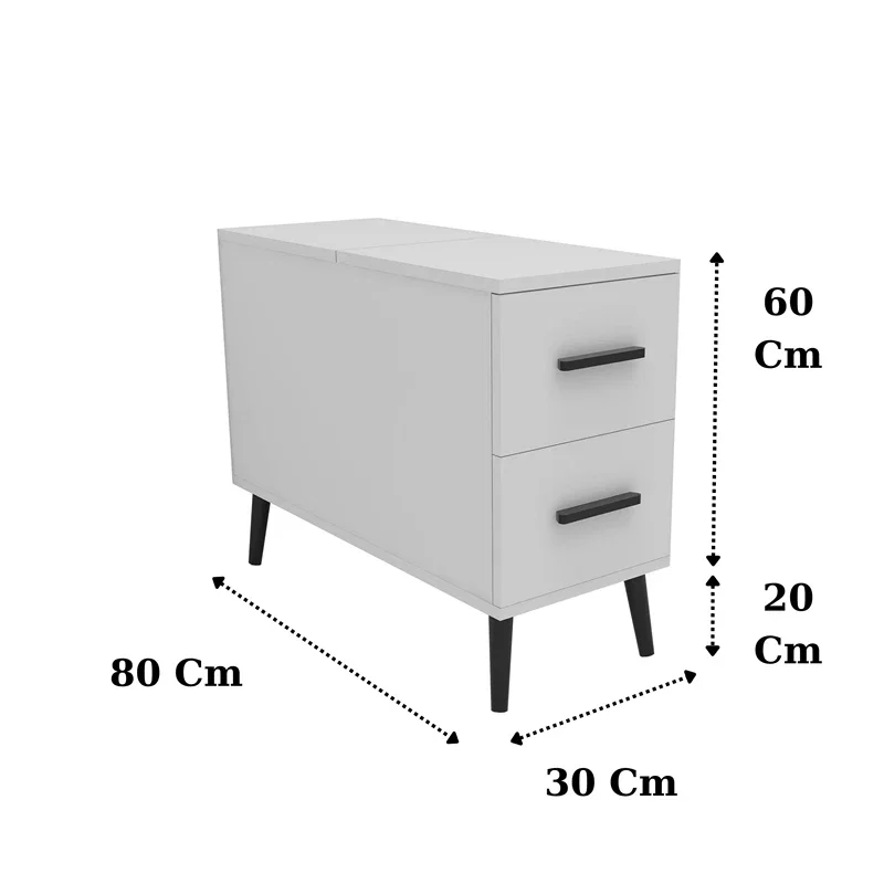 Masuta laterala Island Alba cu doua sertare si stil minimalist [2]