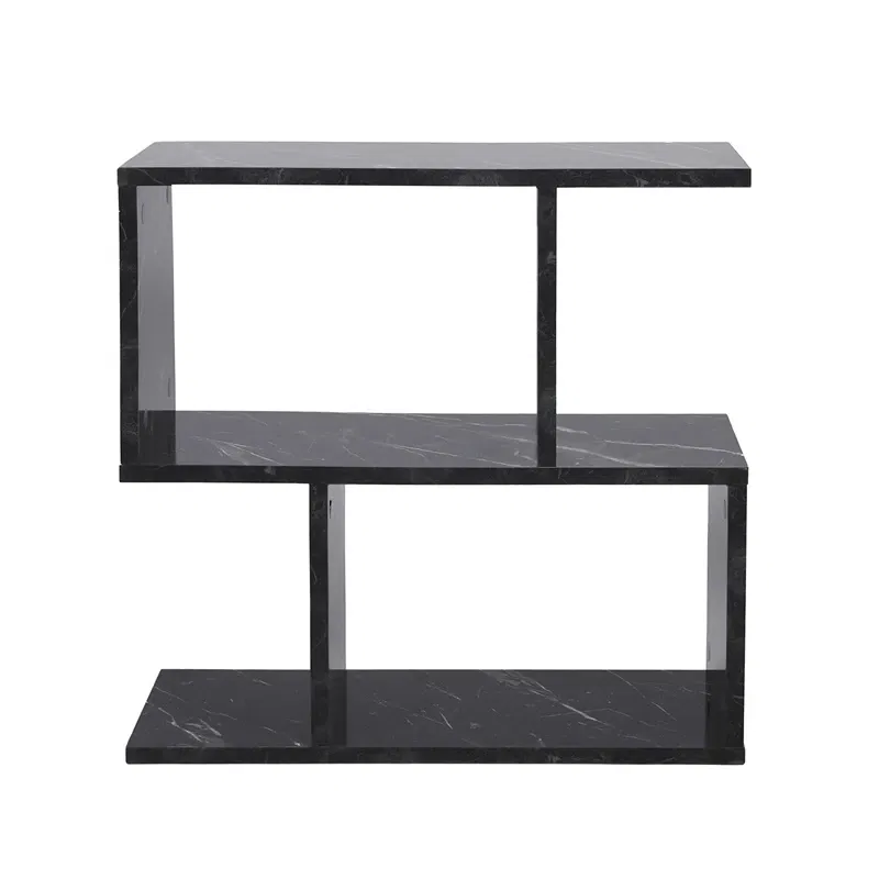 Masuta laterala Life Negru Marmura cu rafturi si design modern [3]