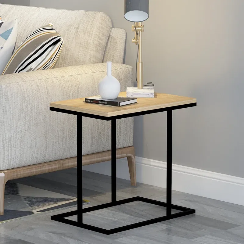 Masuta laterala Shay, design industrial, finisaj stejar si cadru metalic, 52 cm [1]