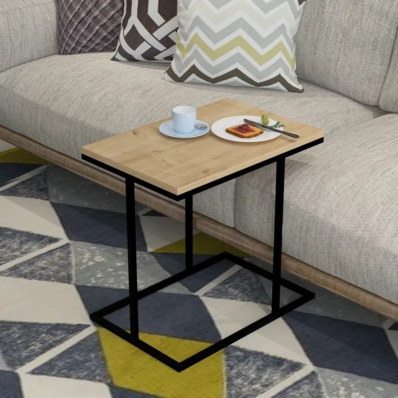 Masuta laterala Shay, design industrial, finisaj stejar si cadru metalic, 52 cm [0]