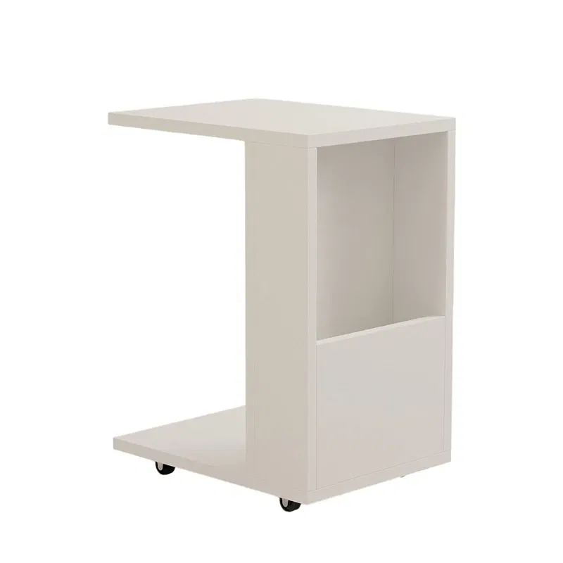 Masuta laterala Star, alba, design compact, spatiu reviste, 30 cm [2]