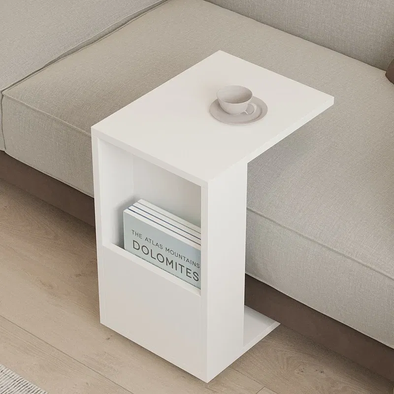 Masuta laterala Star, alba, design compact, spatiu reviste, 30 cm [0]