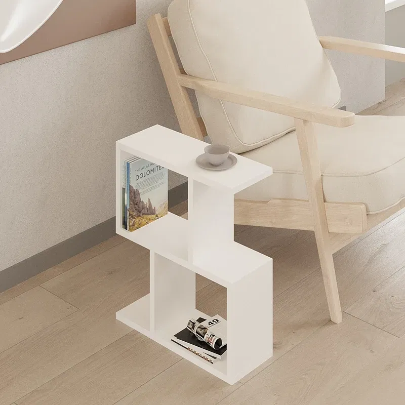 Masuta laterala Zet, alb, multifunctionala, cu 2 rafturi, 45 cm [0]