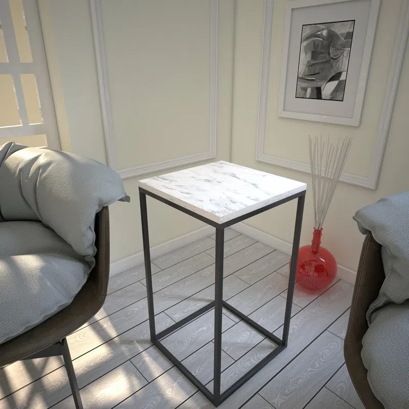 Masuta Pure, marmura alb-negru, 35 cm, picioare metalice elegante [3]