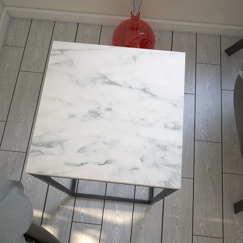 Masuta Pure, marmura alb-negru, 35 cm, picioare metalice elegante [2]