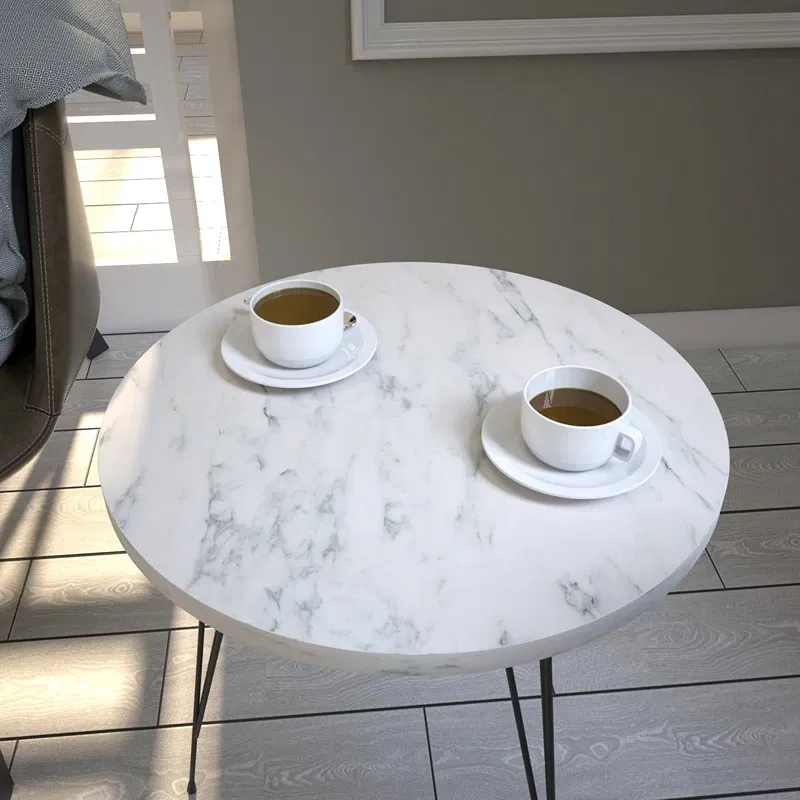 Masuta Sandalf, marmura alb-negru, 40 cm, picioare metalice elegante [4]