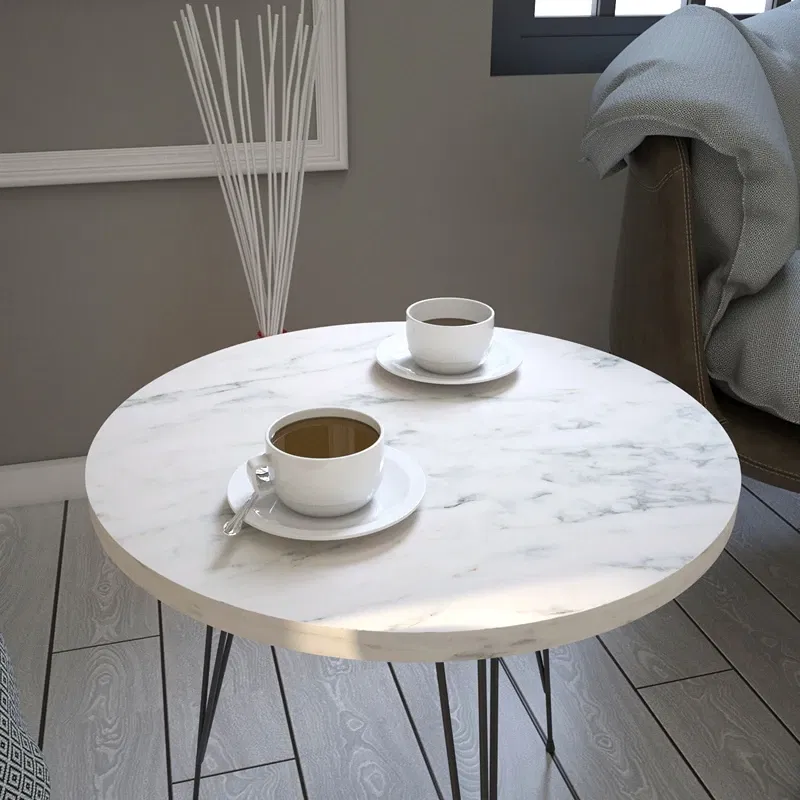 Masuta Sandalf, marmura alb-negru, 40 cm, picioare metalice elegante [2]