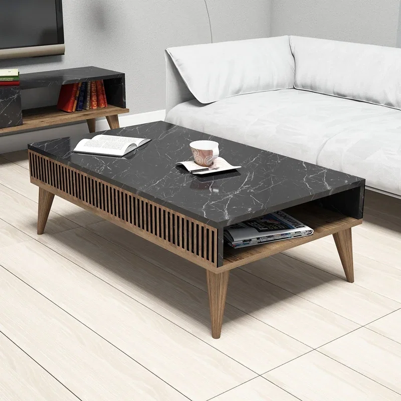 Milan - Walnut, BlackMasuta de cafea Milan, design modern, finisaj nuc si blat negru, 105 cm [3]