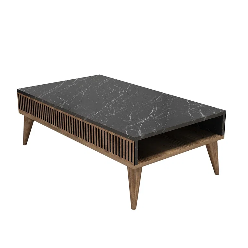Milan - Walnut, BlackMasuta de cafea Milan, design modern, finisaj nuc si blat negru, 105 cm [2]