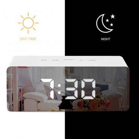 Mini ceas desteptator LED cu termometru si oglinda, dreptunghiular [1]