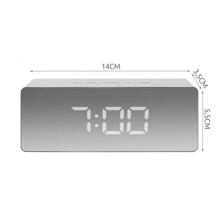 Mini ceas desteptator LED cu termometru si oglinda, dreptunghiular [8]