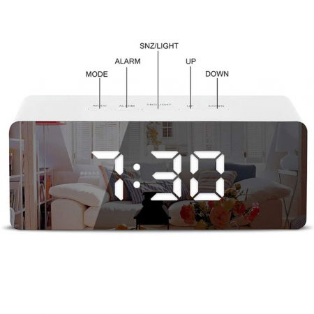 Mini ceas desteptator LED cu termometru si oglinda, dreptunghiular [2]