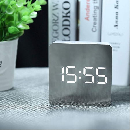 Mini ceas desteptator LED cu termometru si oglinda, patrat [0]