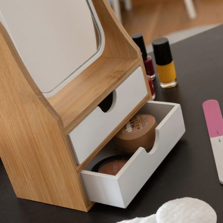 Mini stand cosmetica, oglinda cu doua sertare din bambus [1]
