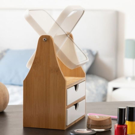 Mini stand cosmetica, oglinda cu doua sertare din bambus [2]