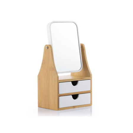 Mini stand cosmetica, oglinda cu doua sertare din bambus [3]