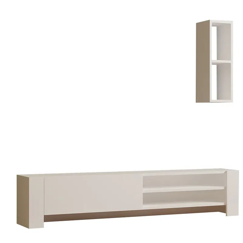 Mobilier TV Naz, alb, design modern, rafturi suspendate, 160 cm [5]