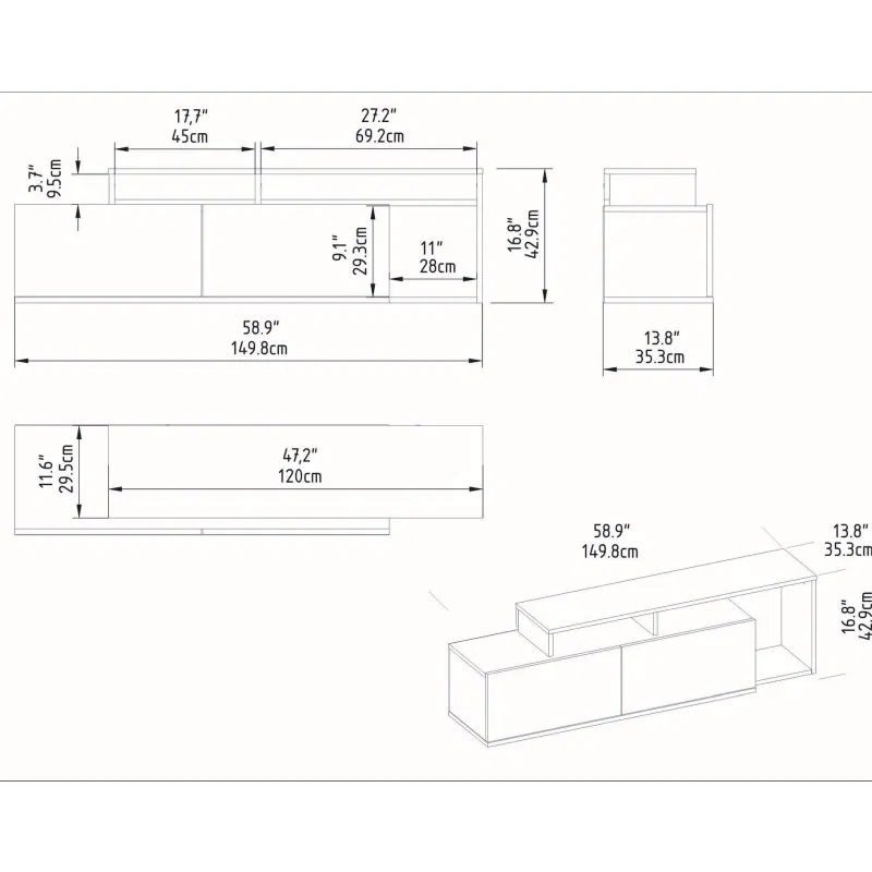 Comoda TV suspendata, negru-nuc, 150 cm, spatii de depozitare multiple [4]