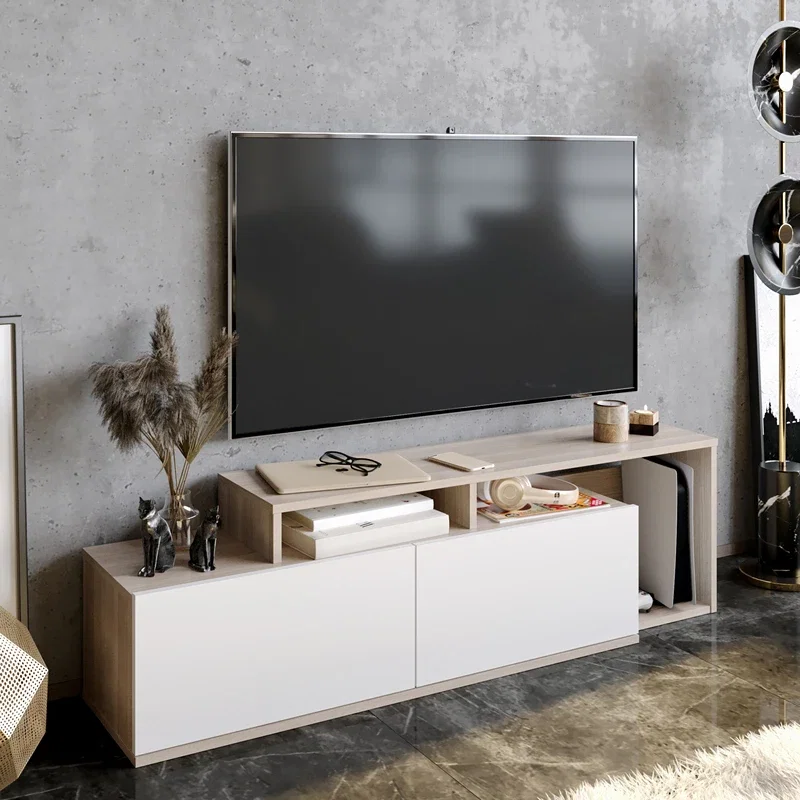 Comoda TV, alb-cordoba, 150 cm, rafturi multiple, stil contemporan [3]