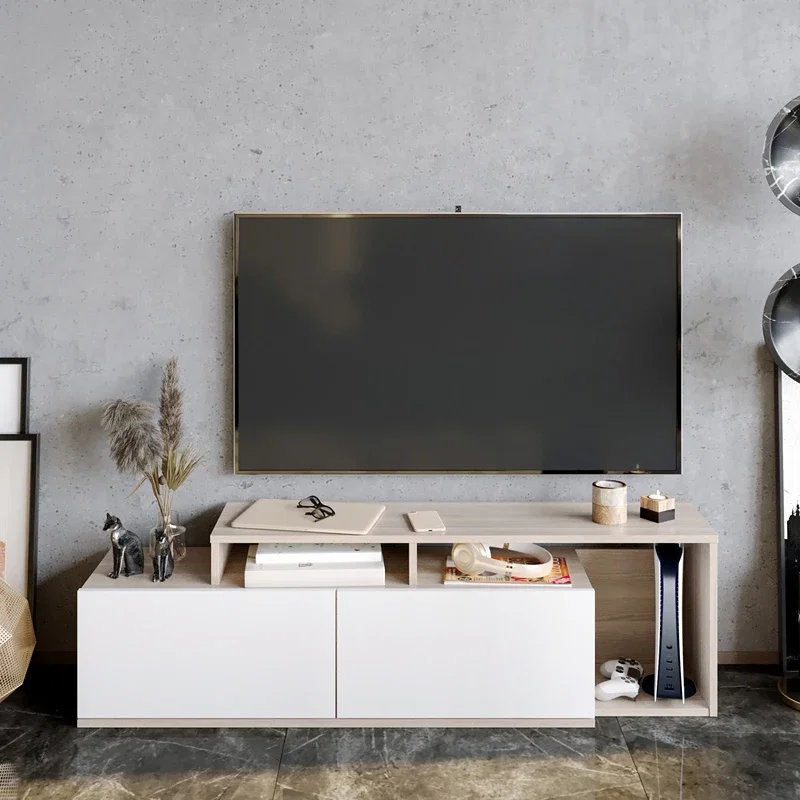 Comoda TV, alb-cordoba, 150 cm, rafturi multiple, stil contemporan [0]