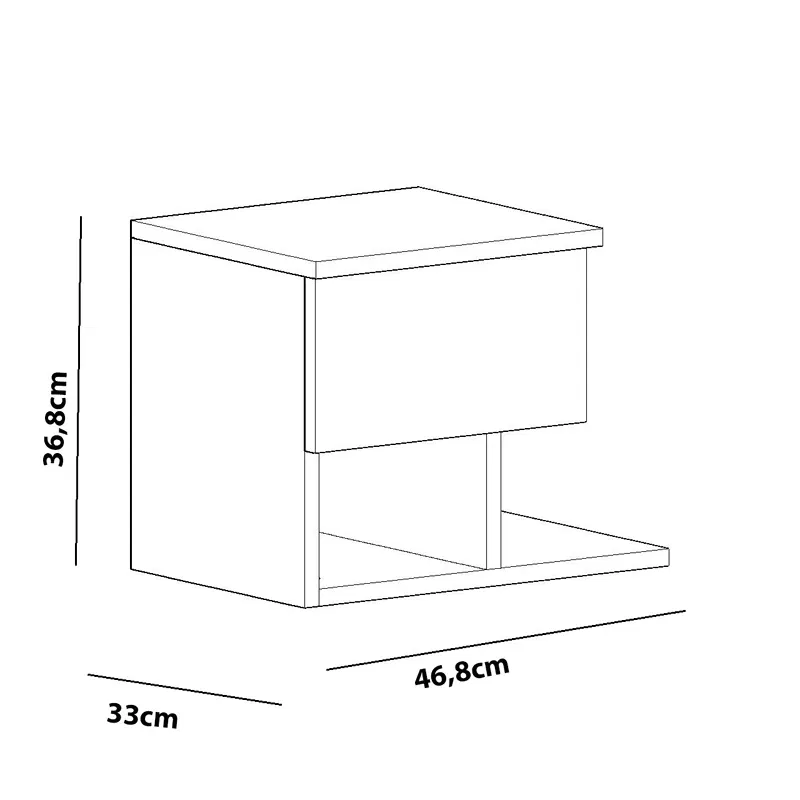 Noptiera alba, 47 x 37 cm, cu raft si sertar, design minimalist [3]