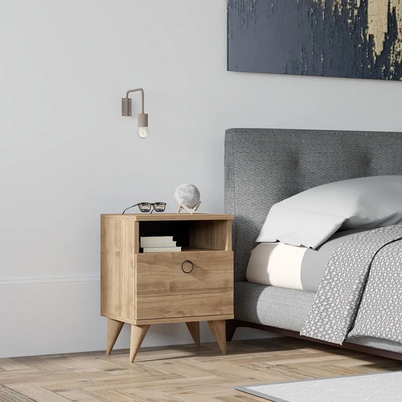 Noptiera Barlo, nuc, design compact, cu sertar si raft, 40x50 cm [0]