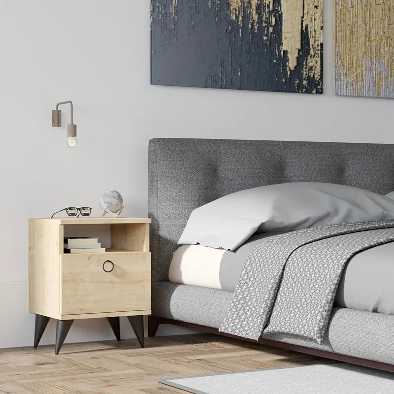 Noptiera Barlo, safir, cu picioare metalice, design modern, 40x50 cm [0]