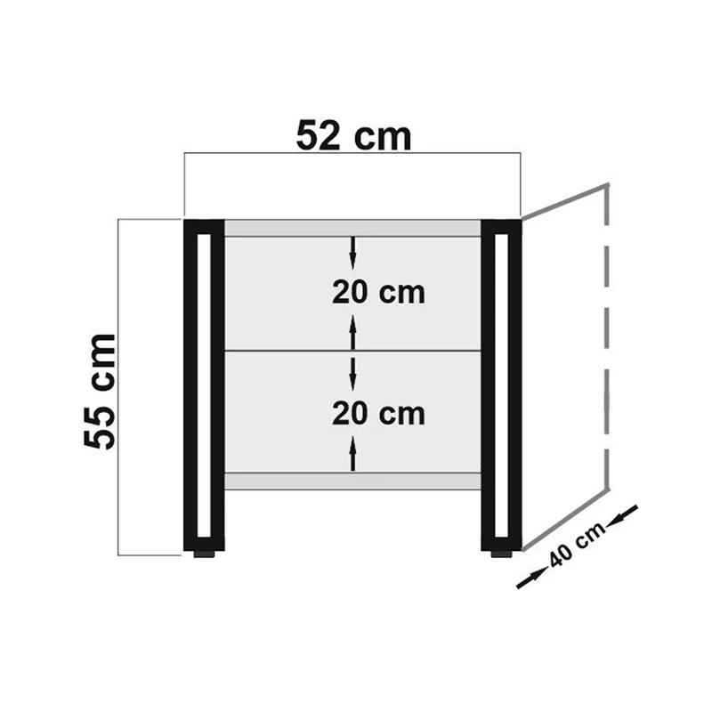Noptiera Cosmo Komodin, stejar Atlantic, neagra, cu 2 sertare si raft, 52 cm [1]