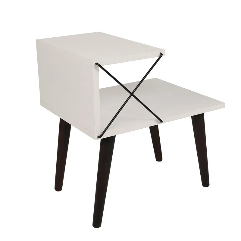 Noptiera Cross alba cu rafturi incrucisate si picioare din lemn [5]