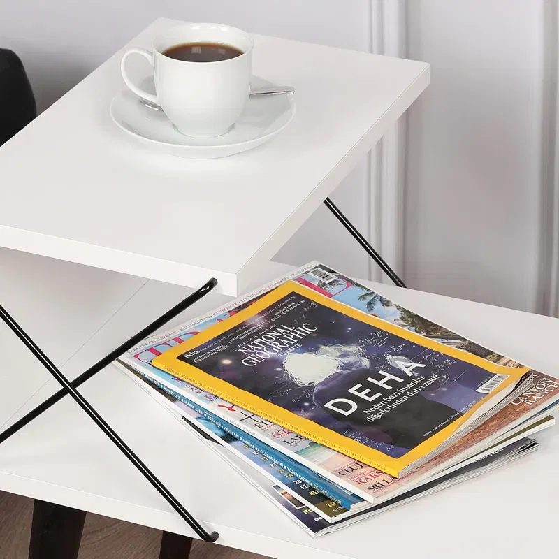 Noptiera Cross alba cu rafturi incrucisate si picioare din lemn [3]