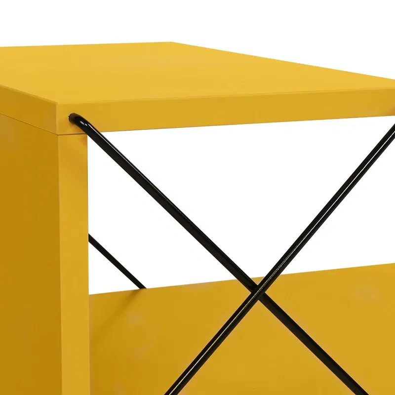 Noptiera Cross galbena cu rafturi deschise si picioare din lemn [6]