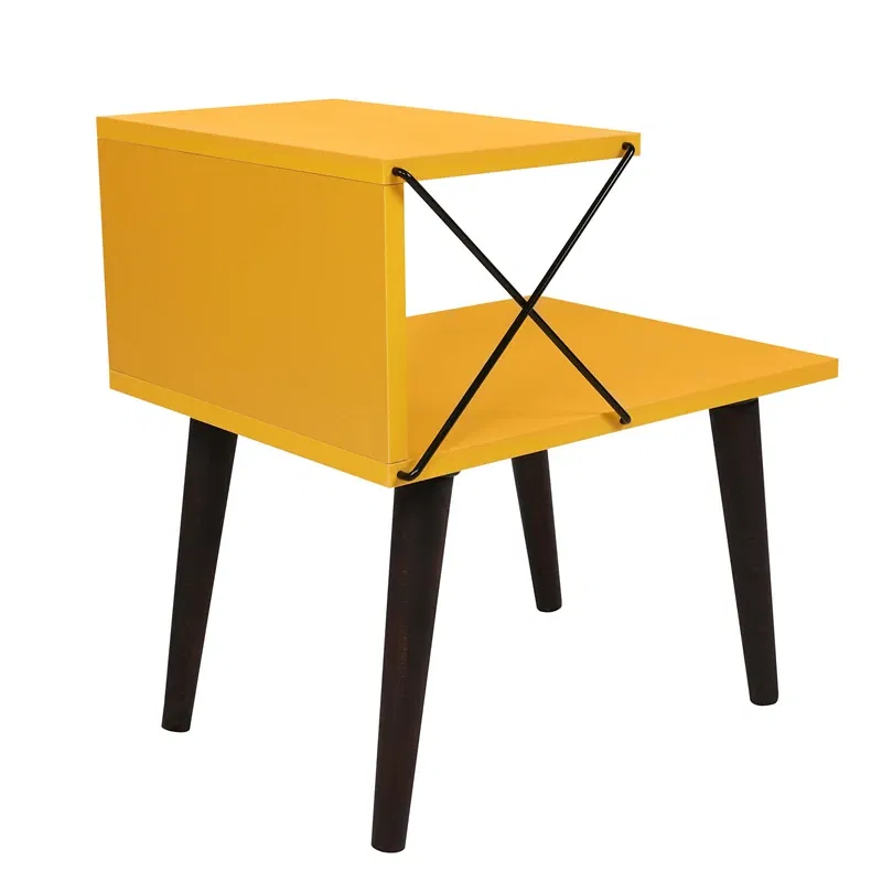 Noptiera Cross galbena cu rafturi deschise si picioare din lemn [5]