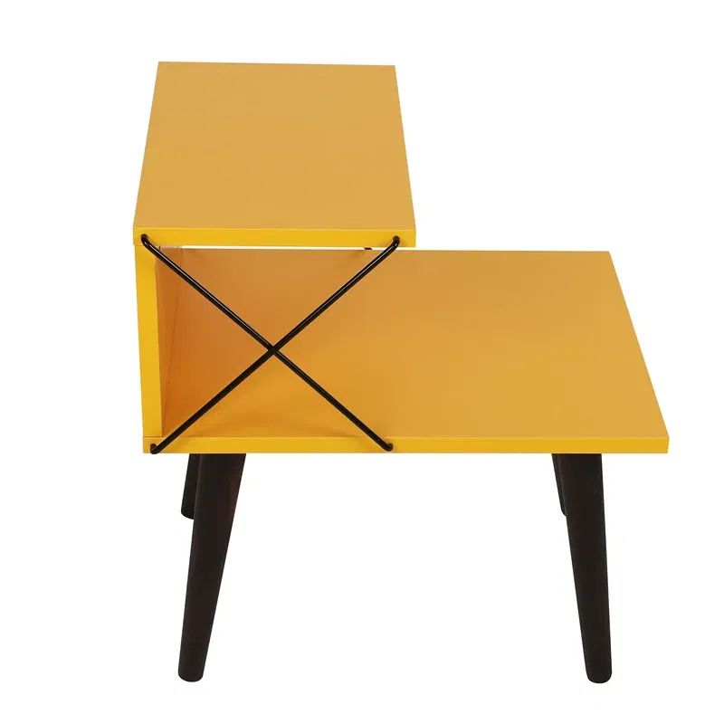 Noptiera Cross galbena cu rafturi deschise si picioare din lemn [8]