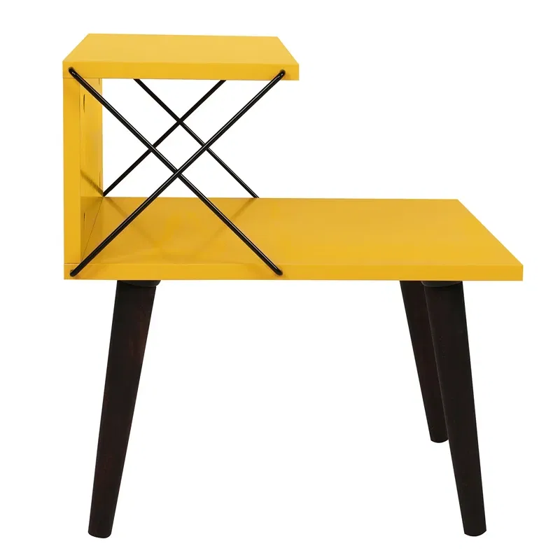 Noptiera Cross galbena cu rafturi deschise si picioare din lemn [9]